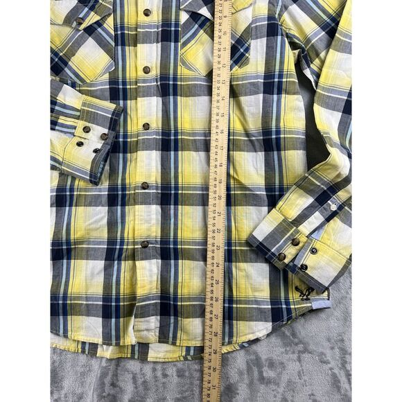 American Eagle‎ Shirt Mens Large Yellow Madras Plaid Vintage Fit Pearl Snap - Picture 6 of 9